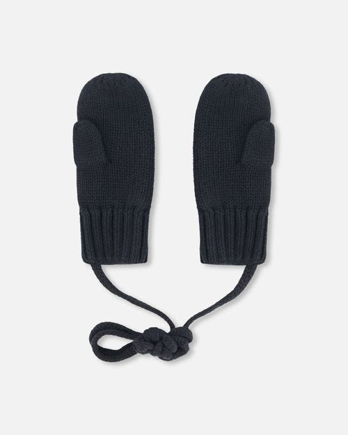 Deux Par Deux Baby Unisex Baby Knit Mittens With String Black In Black