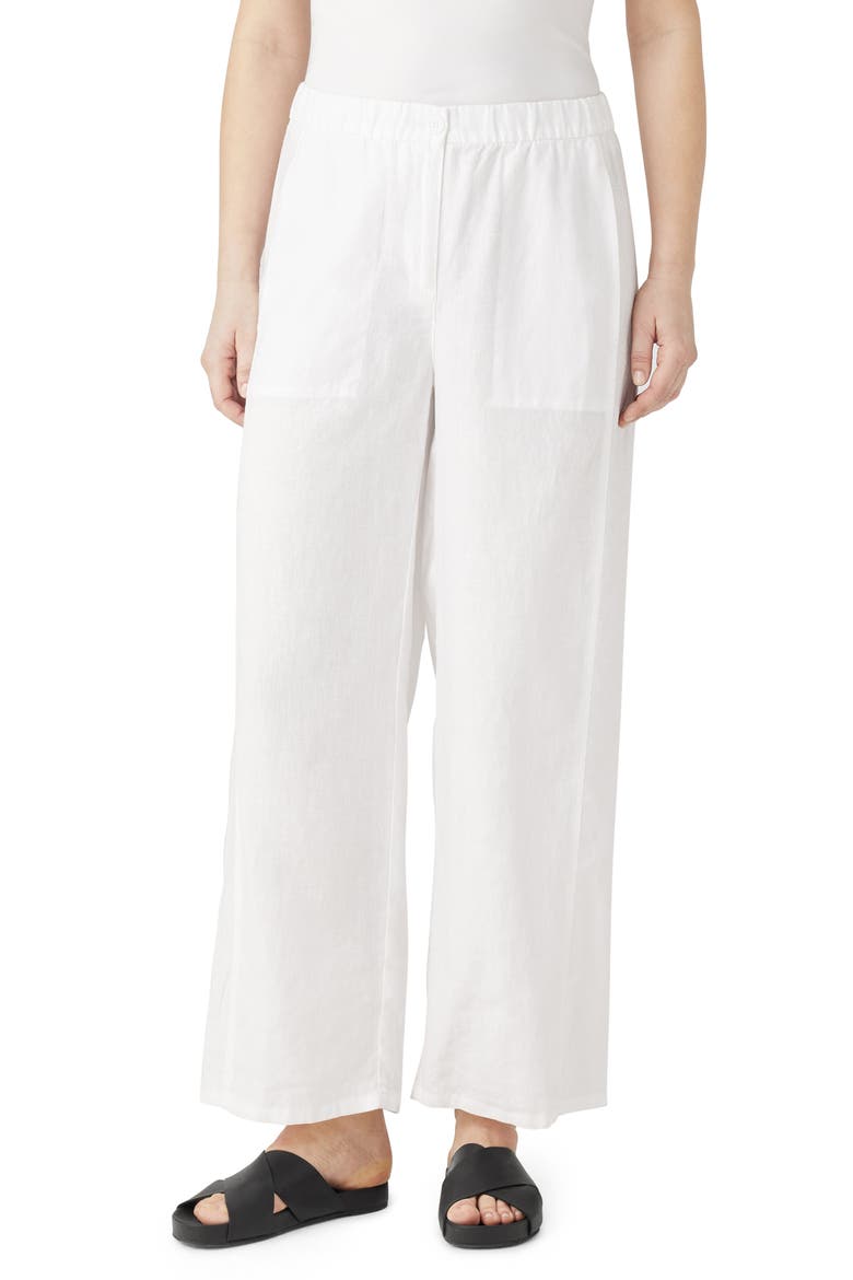 Wide Leg Organic Linen Ankle Pants, Main, color, WHITE