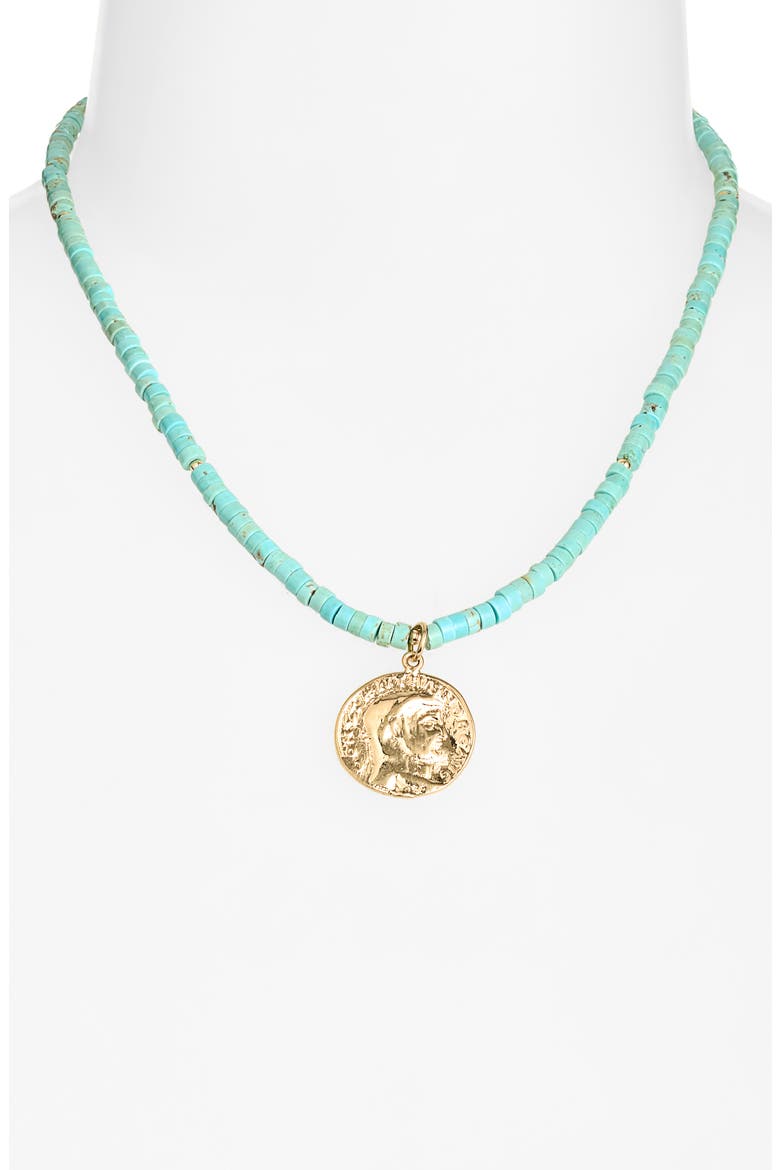 Dorsei Turquoise Bead Coin Pendant Necklace, Alternate, color, TURQUOISE