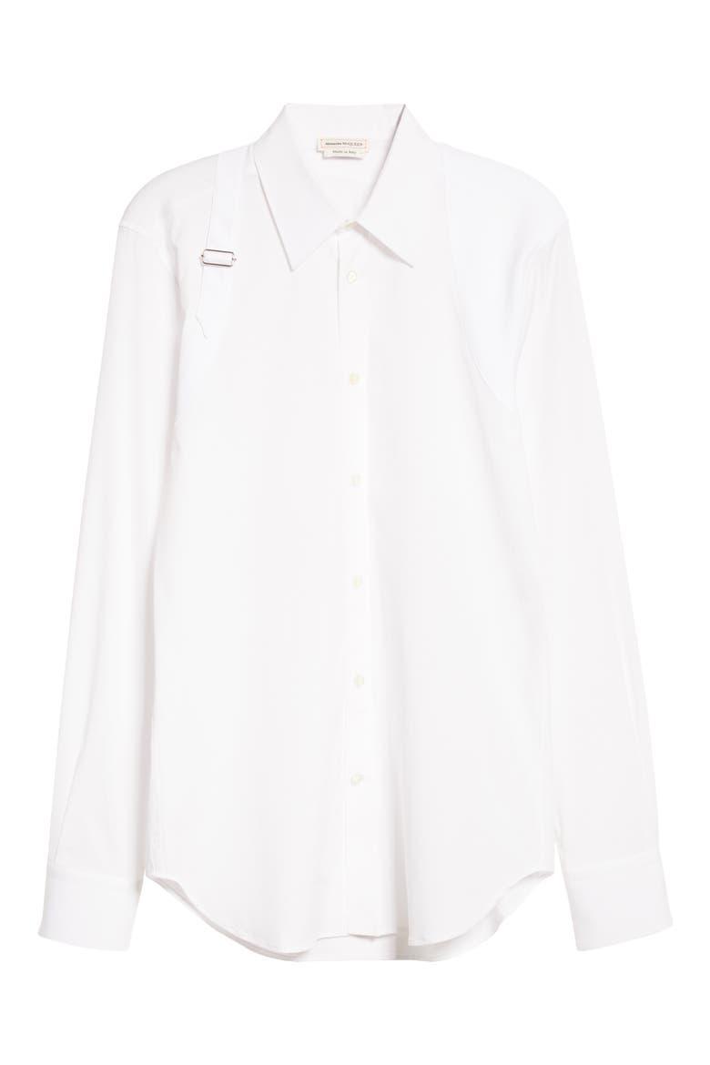 Alexander McQueen Harness Stretch Poplin Men's Button-Up Shirt, Alternate, color, WHITE MUTLI