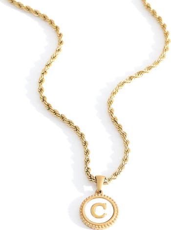 Mother of Pearl Disc Letter with Rope Chain Necklace