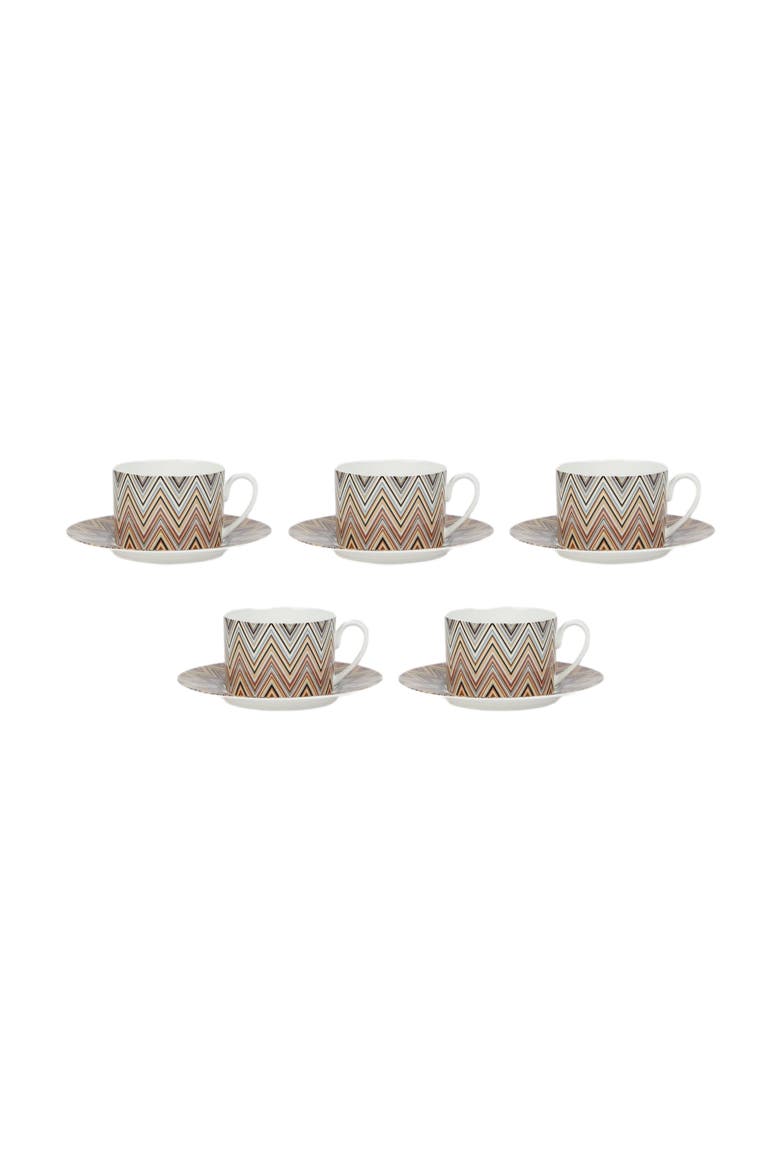 Zigzag Jarris Set Of 6 Tea Cups & Saucers, Alternate, color, White