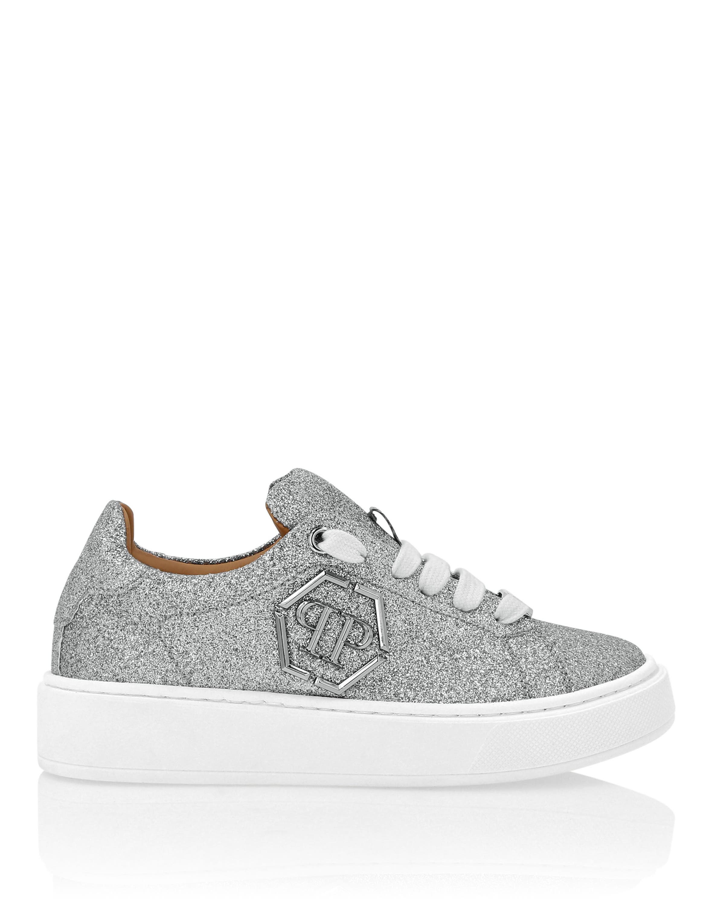 Glitter Lo-Top Sneakers Hexagon Girl, Alternate, color, Silver