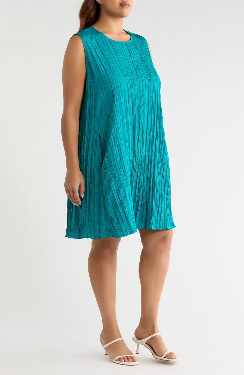 Eileen Fisher Jewel Neck Silk Dress, Alternate, color, Teal