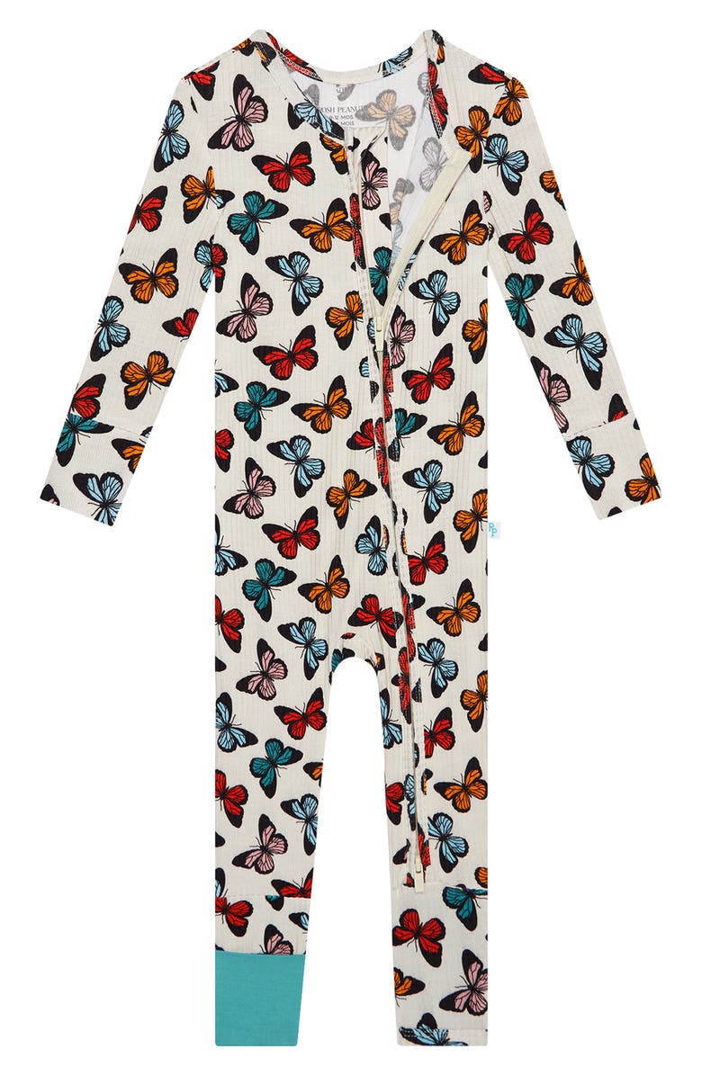 Posh Peanut Larisa Butterfly Print Fitted Convertible Footie Pajamas, Alternate, color, 
