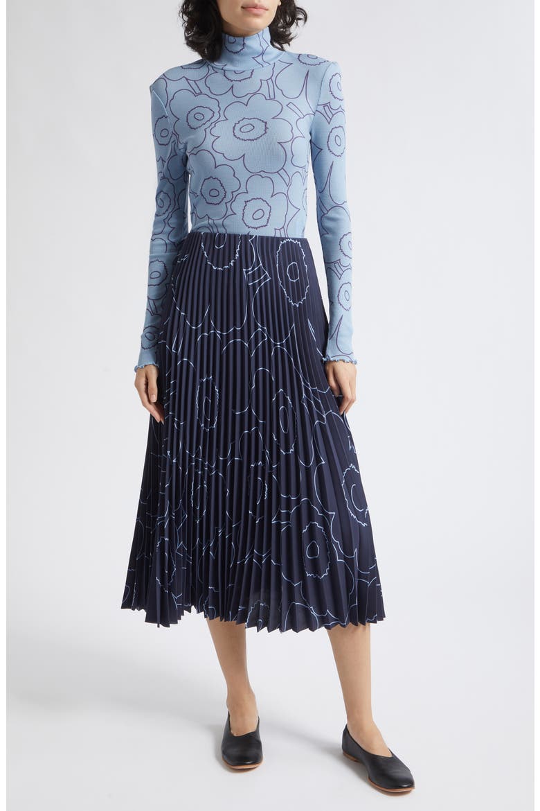 Hily Pirto Uniko Abstract Floral Rib Knit Wool Turtleneck, Alternate, color, LIGHT BLUE DARK BLUE
