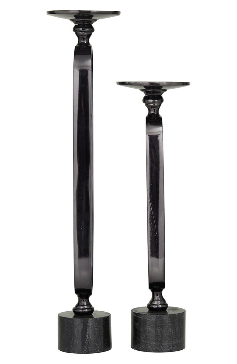VIVIAN LUNE HOME Black Aluminum Paper Clip Pillar Candle Holder with Marble Base - Set of 2, Alternate, color, 