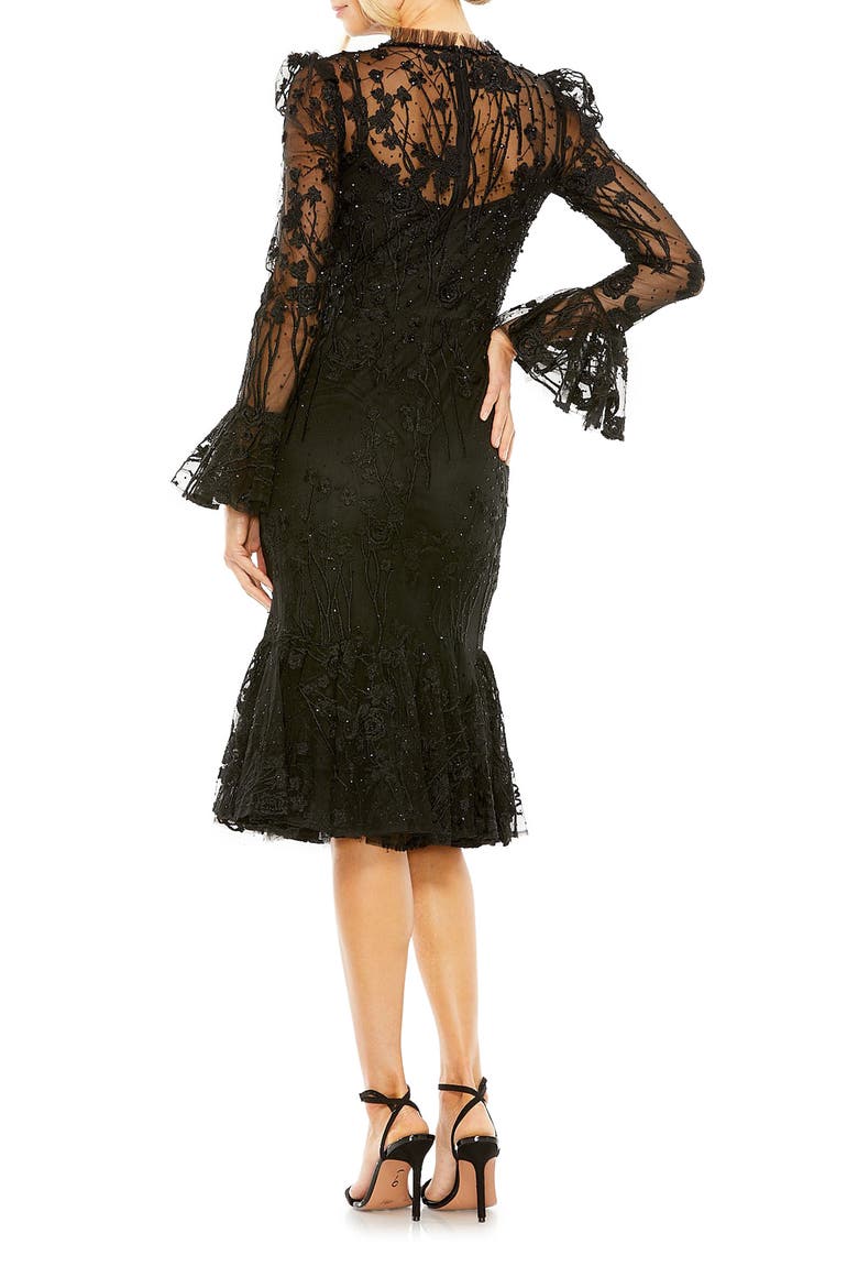 Embellished Ruffle Wrist High Neck Midi Dress, Alternate, color, BLACK