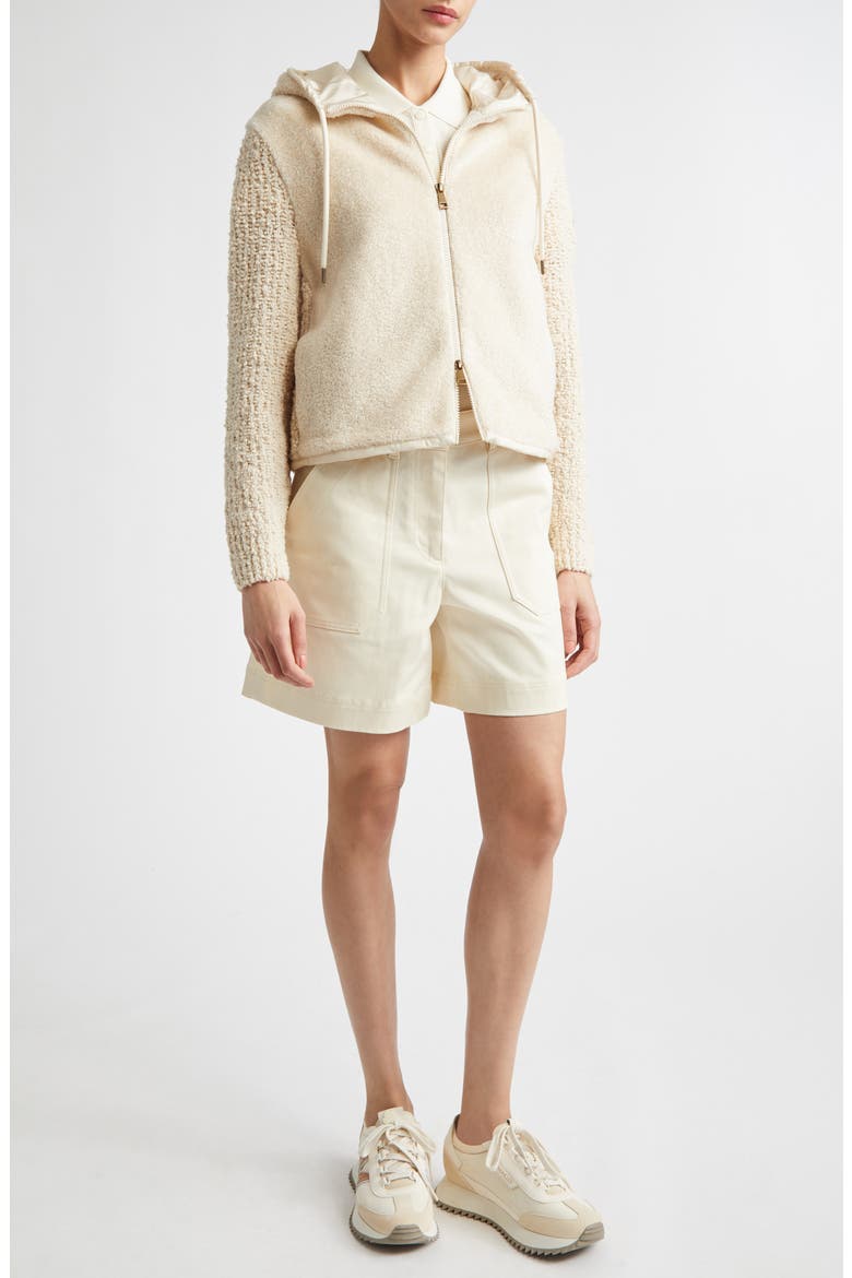Hooded Mixed Media Cardigan, Alternate, color, IVORY/ WHITE