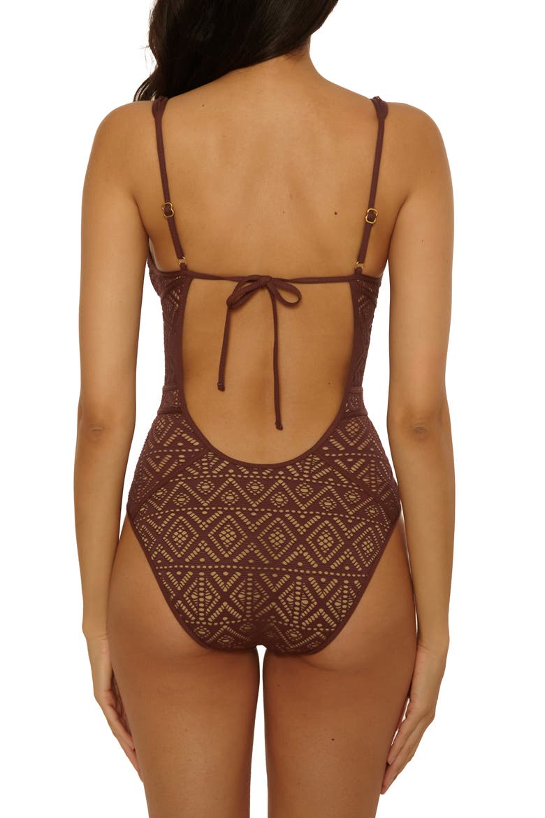 Keyhole One-Piece Swimsuit, Alternate, color, MOCHA/ TAN