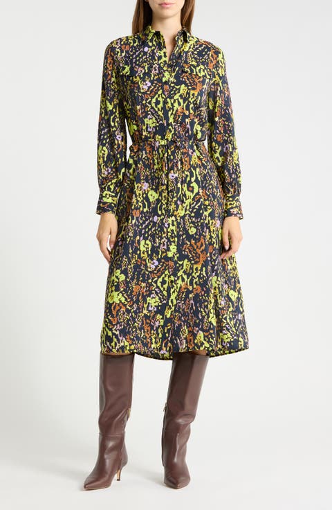 Animal Print Long Sleeve Shirtdress