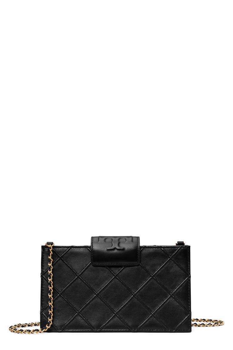 Mini Fleming Soft Quilted Leather Wallet on a Chain, Main, color, BLACK