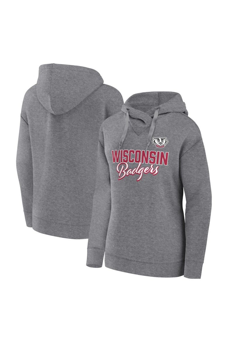 Women's Fanatics Branded Heather Gray Wisconsin Badgers Script Favorite Pullover Hoodie, Main, color, Heather Gray