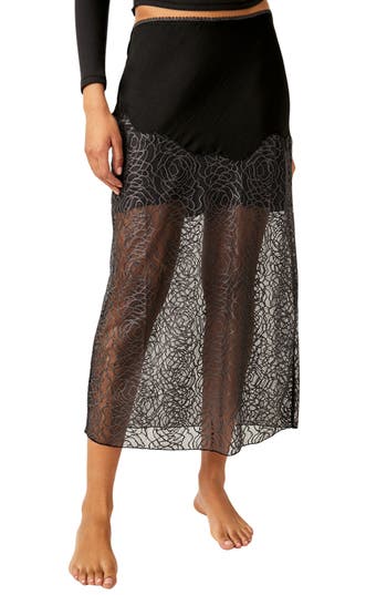 Free People Gemini Half Moon Slip Midi Skirt In Black