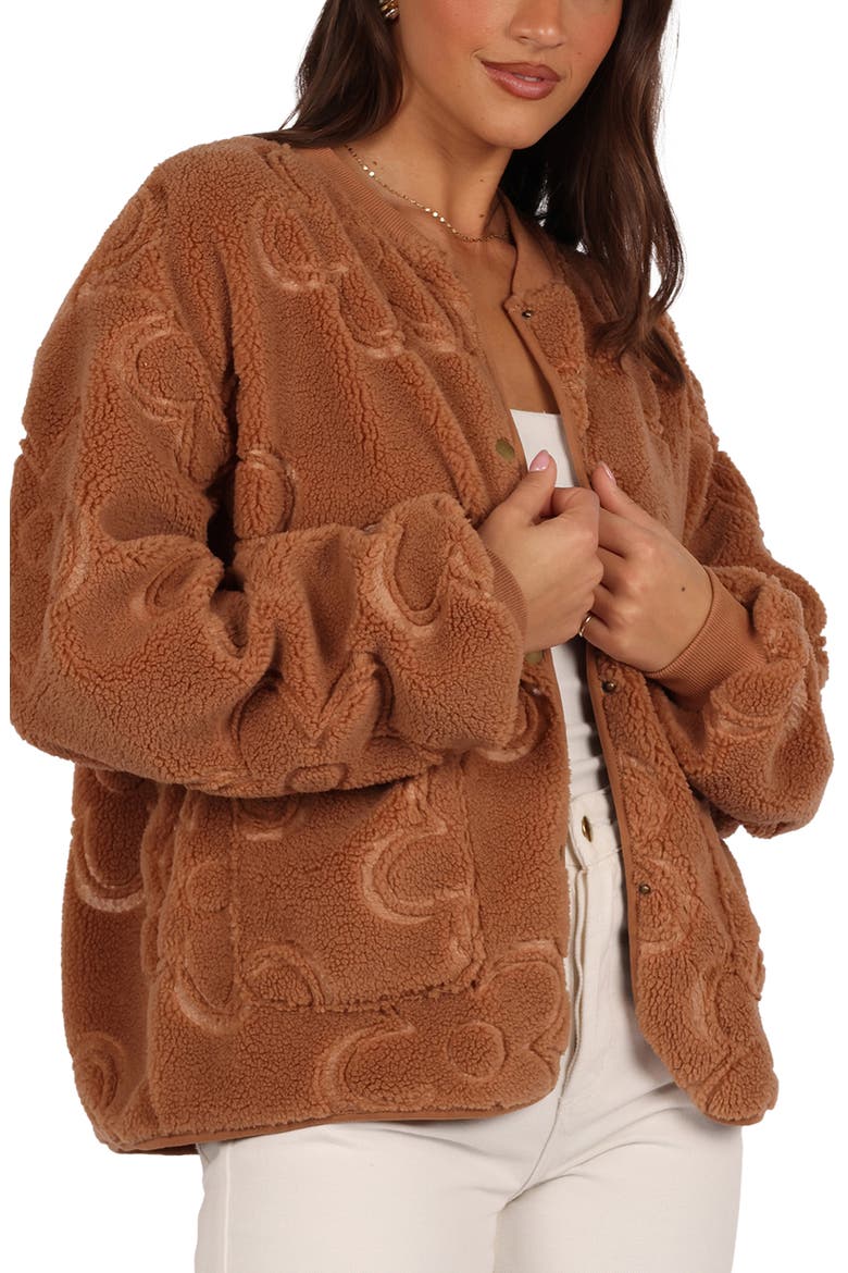 Lasky Flower Pattern Fleece Jacket, Alternate, color, CAMEL