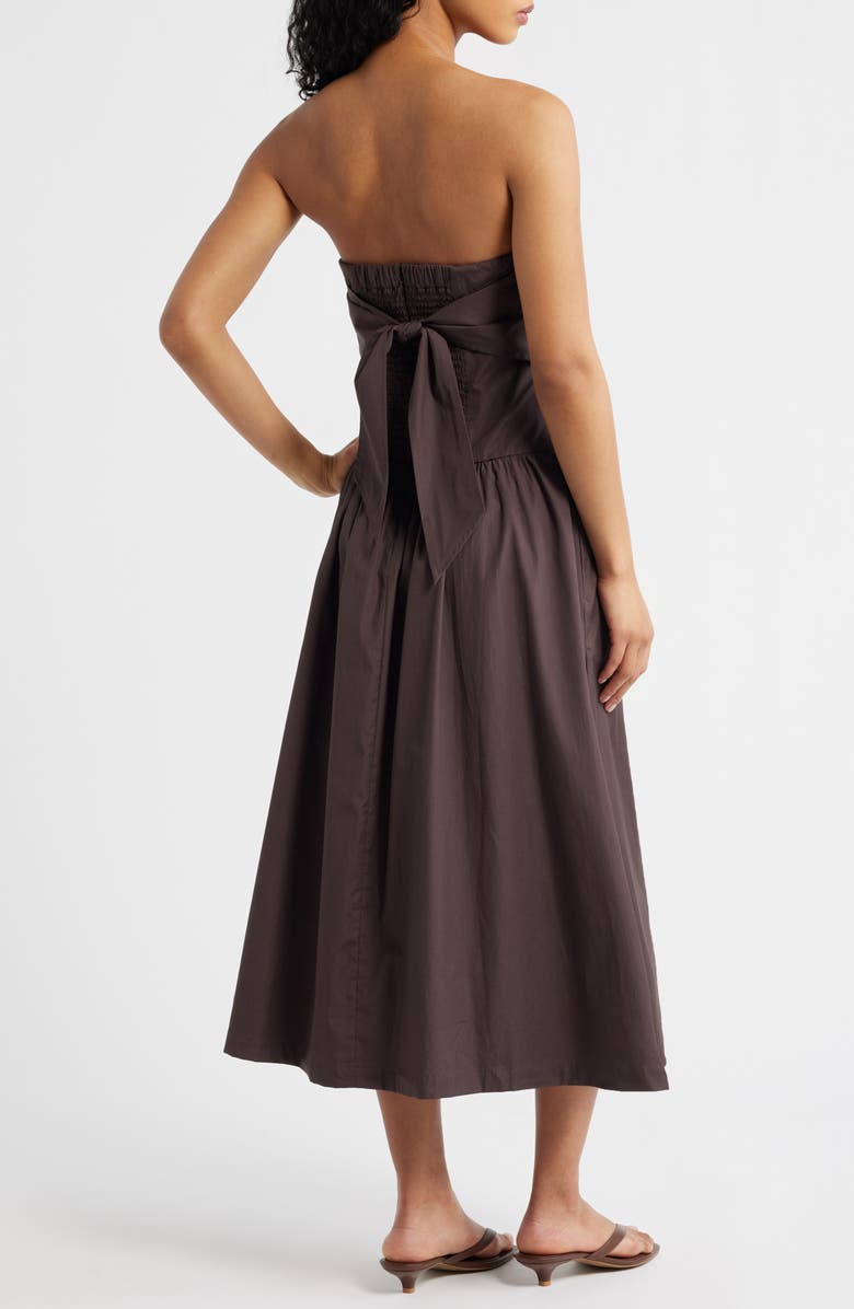 Madewell Strapless Ruched Poplin Midi Dress, Alternate, color, Chocolate Plum