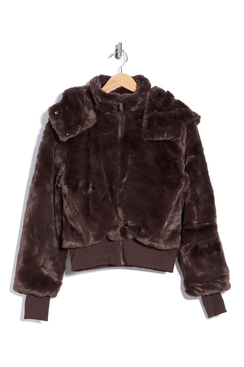 Hooded Faux Fur Jacket, Alternate, color, CHOCOLATE