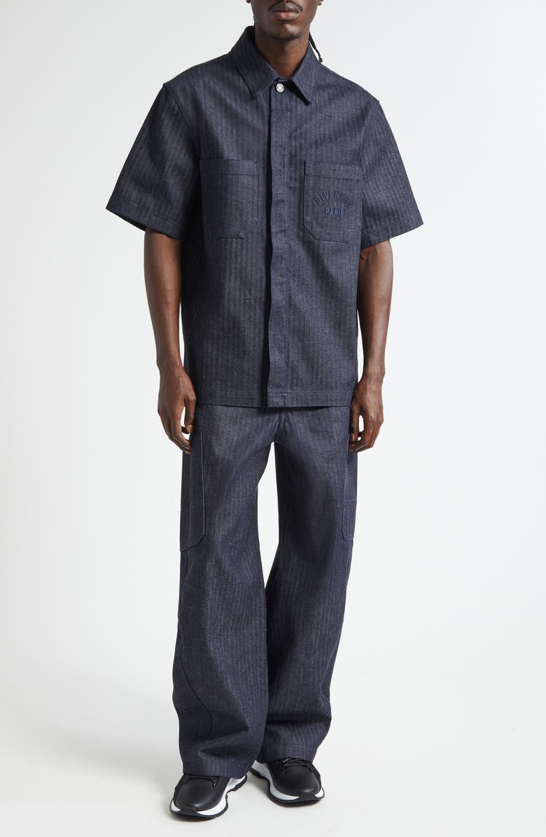 Givenchy Short Sleeve Denim Button-Up Shirt, Alternate, color, Dark Blue