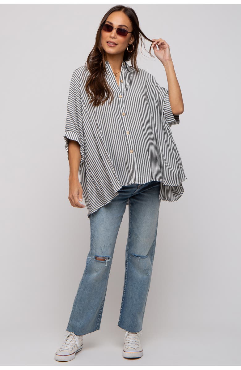 PinkBlush Striped Button Up Dolman Top, Alternate, color, Charcoal Grey