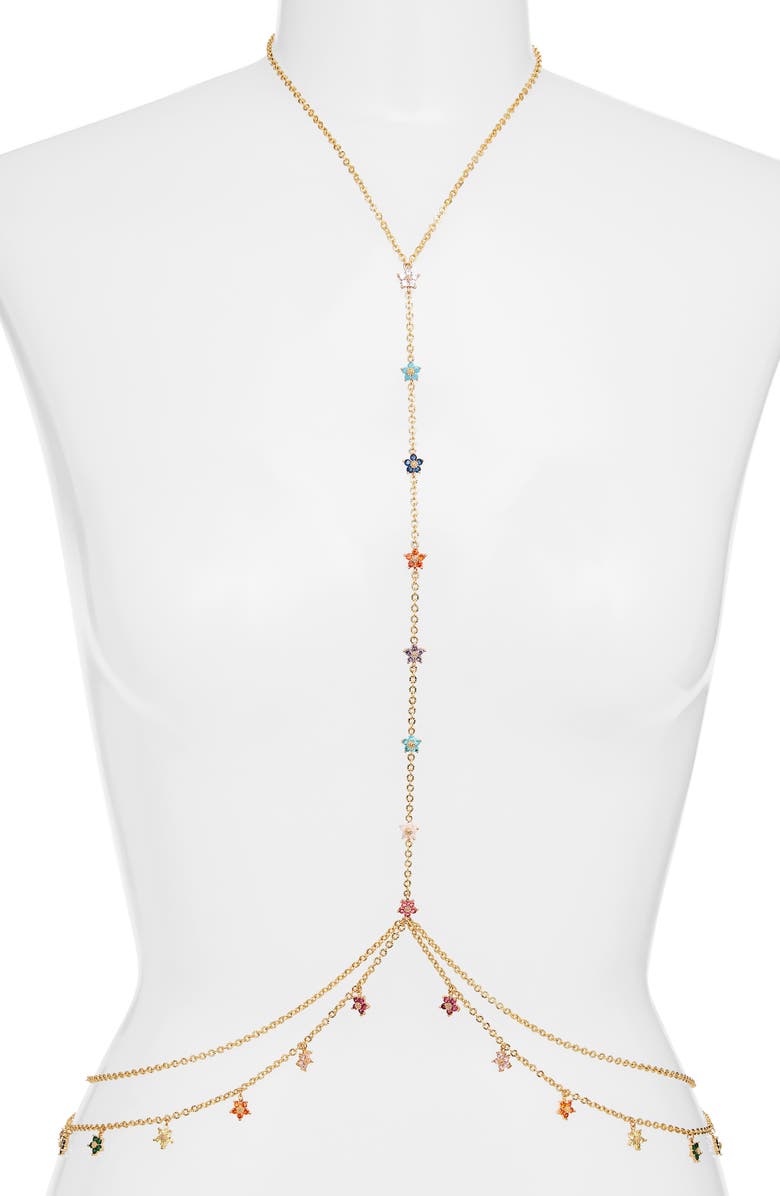 VIDAKUSH Twinkle Flower Body Chain, Main, color, Gold/ Multi