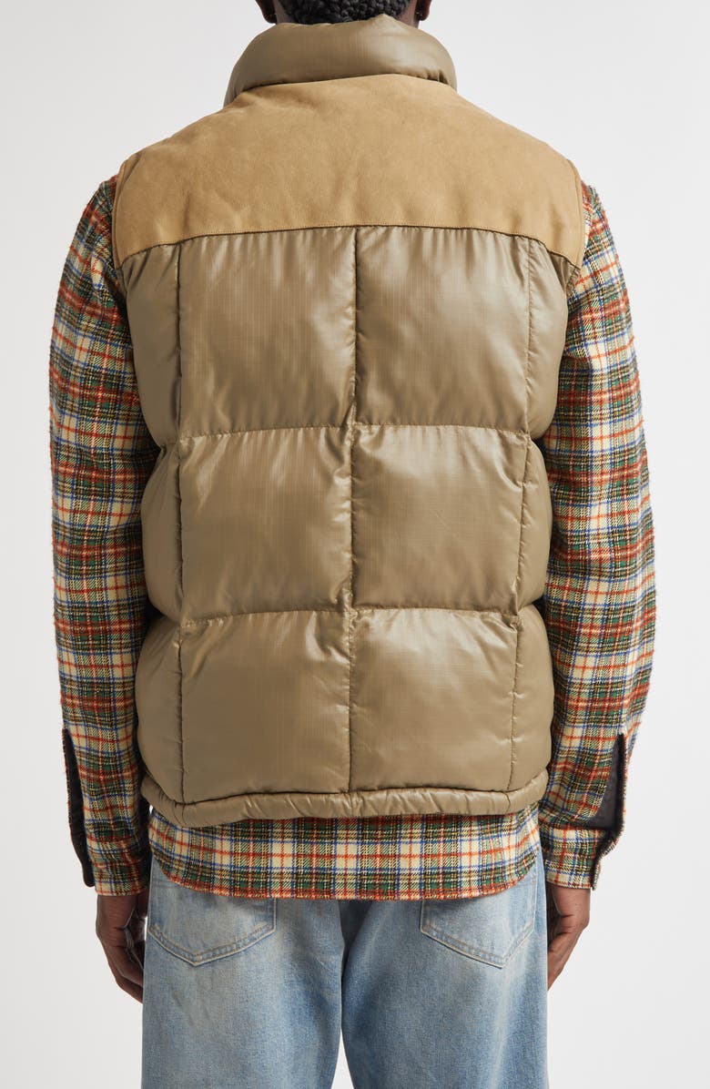 Double RL Leather Yoke Recycled Nylon Ripstop Puffer Vest, Alternate, color, Vintage Olive