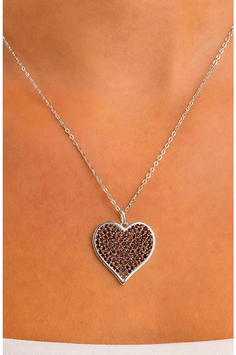14k Gold Plated Sterling Silver Chocolate Cubic Zirconia Heart Pendant Necklace, Alternate, color, SILVER