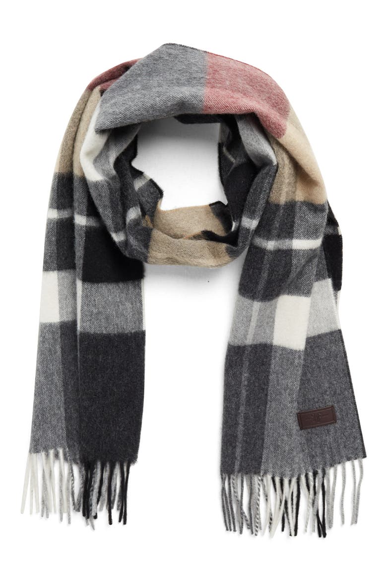 Plaid Print Cashmere Scarf, Main, color, BORDEAUX/CREAM