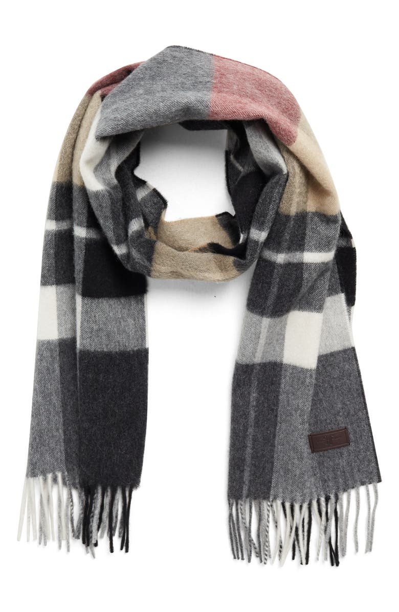 Hickey Freeman Plaid Print Cashmere Scarf, Main, color, Bordeaux/Cream