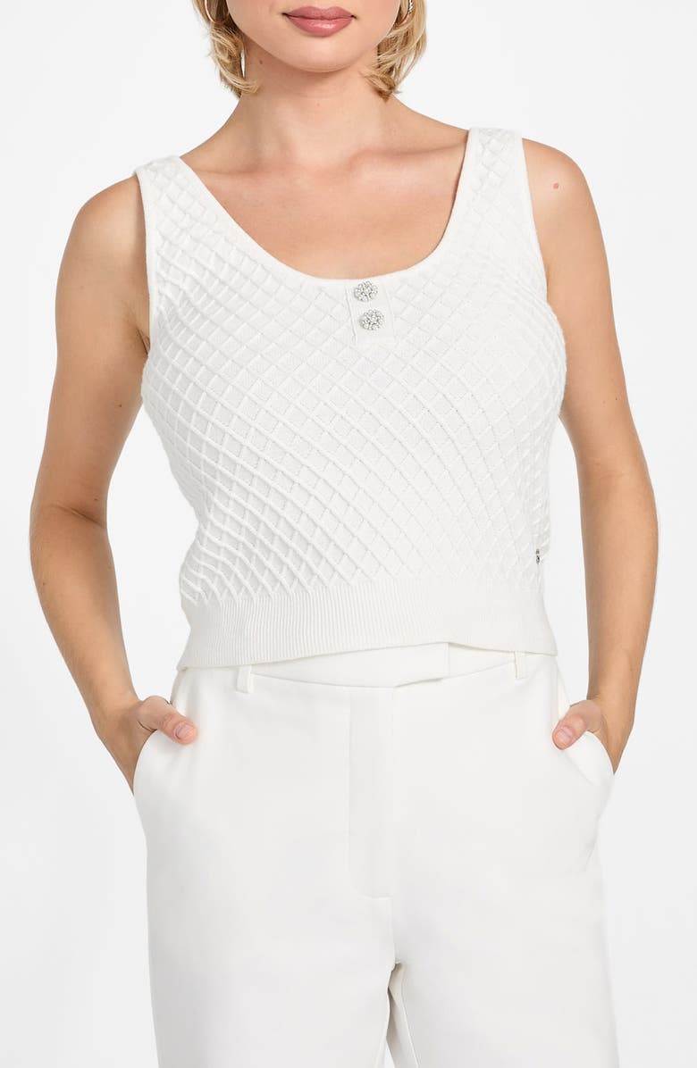 GUESS Lylah Textured Organic Cotton Sweater Tank, Main, color, G012-Open
