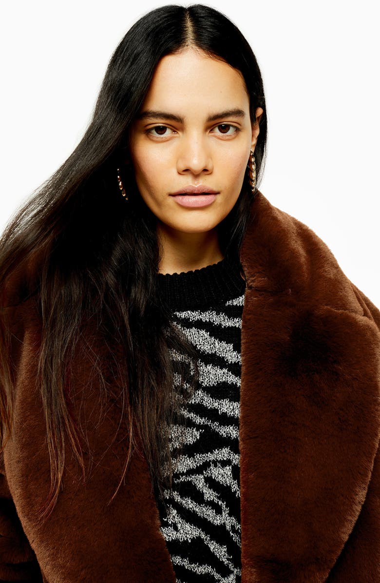 Topshop Ally Faux Fur Double Breasted Jacket, Alternate, color, 