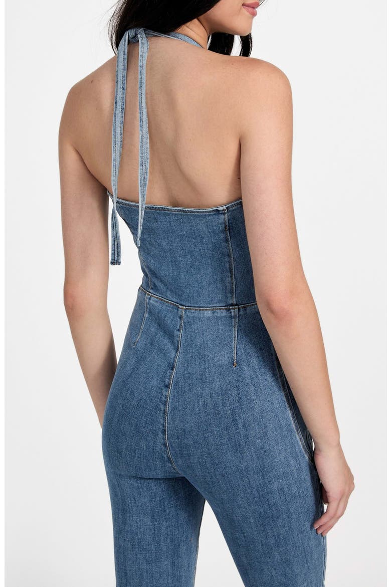 Blair Denim Halter Jumpsuit, Alternate, color, PALM SHADE