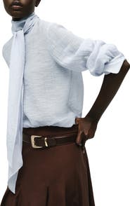 MANGO Tie Neck Textured Shirt