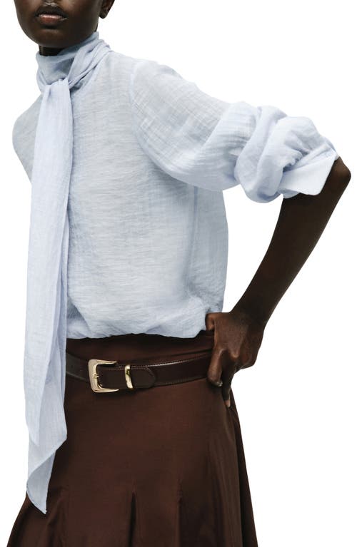 Mango Tie Neck Textured Shirt In Blue