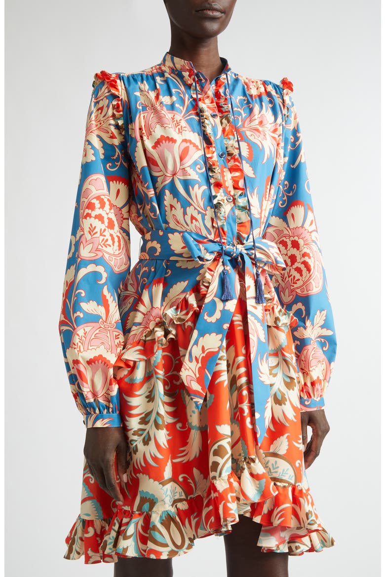 Print Long Sleeve Stretch Cotton Dress, Alternate, color, PRINT ON PALE BLUE BASE