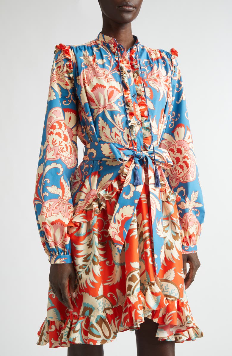 Etro Print Long Sleeve Stretch Cotton Dress, Alternate, color, Print On Pale Blue Base