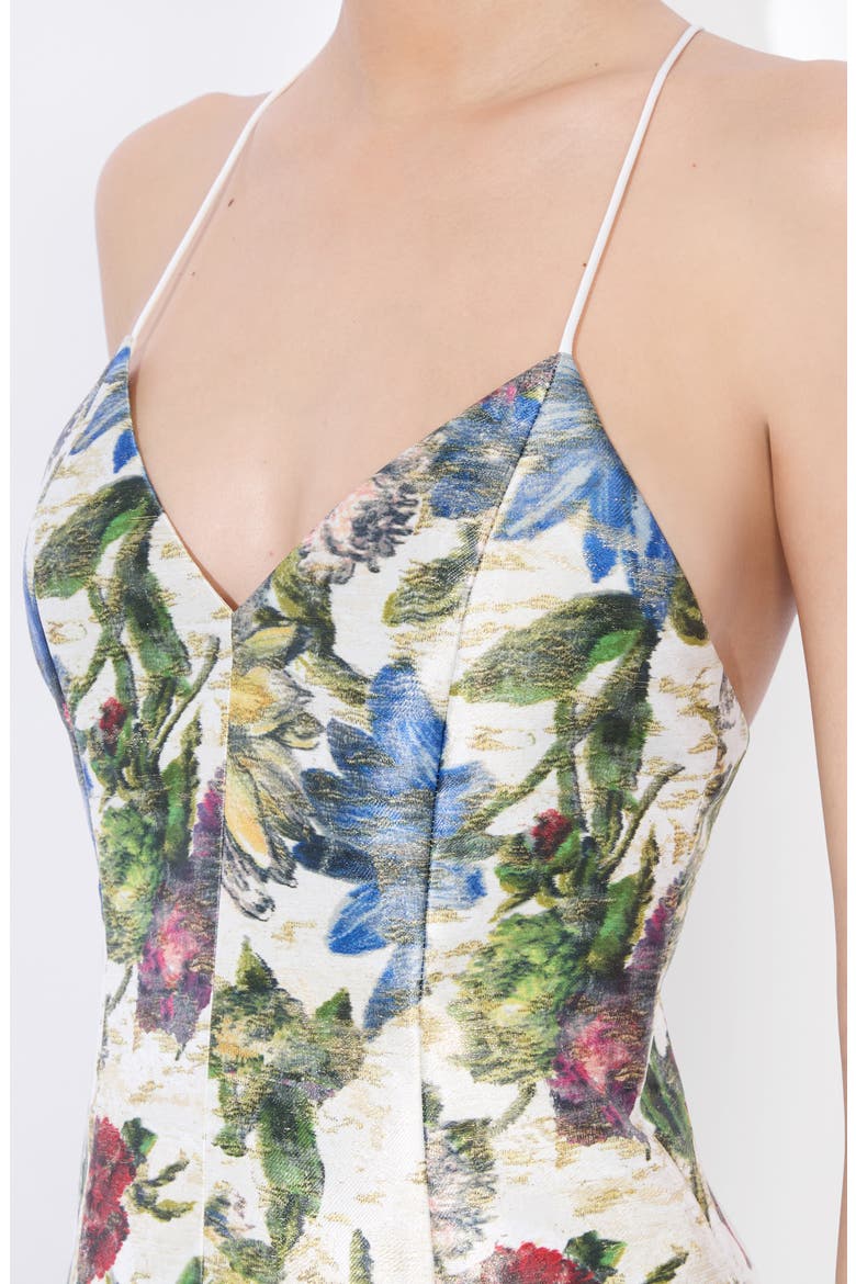 Tayla Floral Jacquard Lantern Minidress, Alternate, color, OFF WHITE MULTI