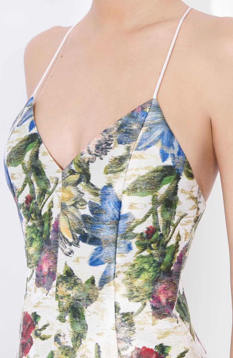 Alice + Olivia Tayla Floral Jacquard Lantern Minidress, Alternate, color, Off White Multi