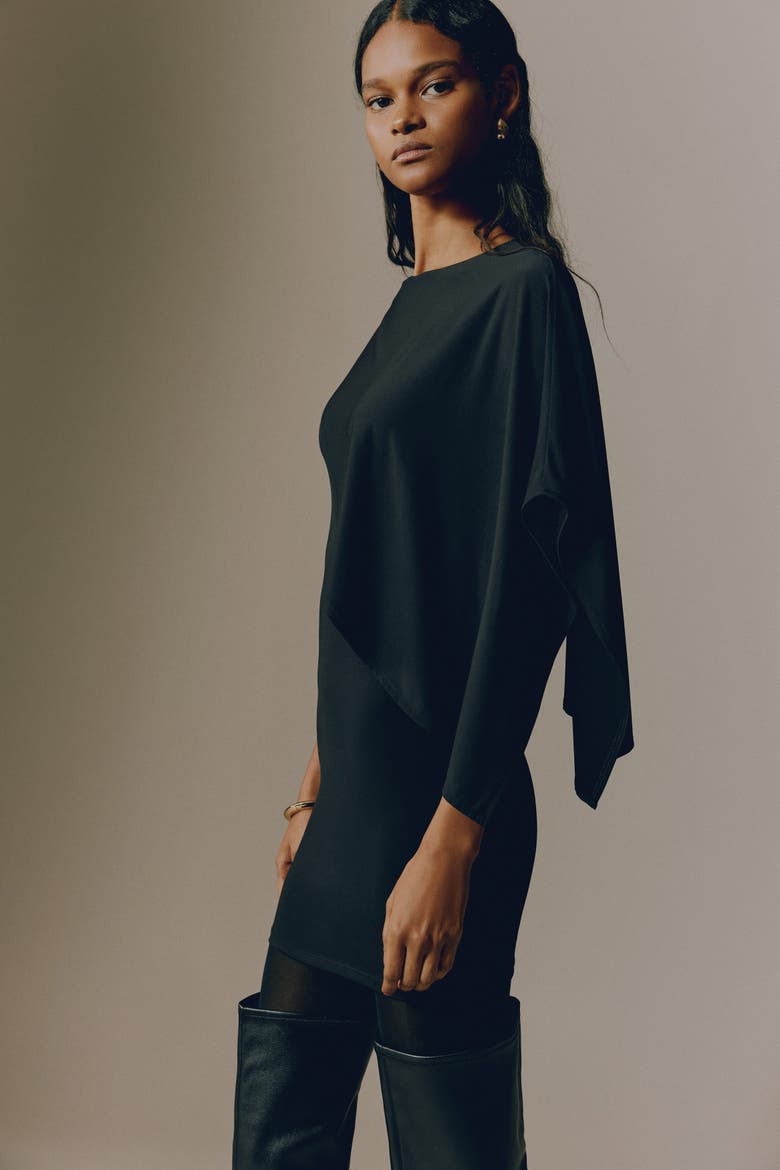 Cape-detail Mini Dress, Alternate, color, Black