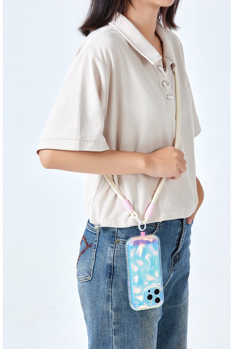 Macaron Crossbody Phone Lanyard, Alternate, color, WHITE/ PINK