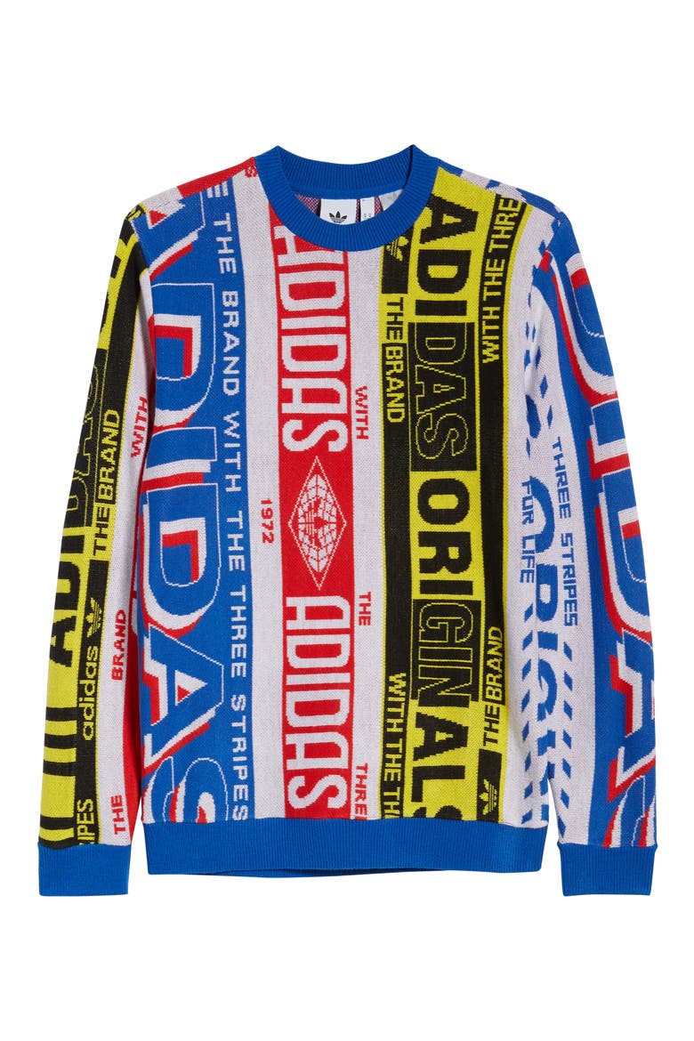 Intarsia Knit Logo Graphics Crewneck Sweater, Alternate, color, MULTICOLOR