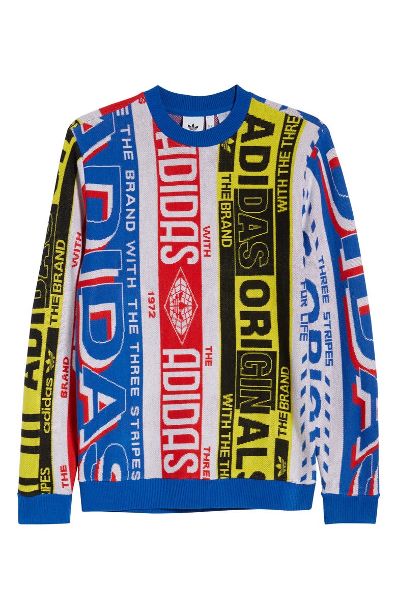 adidas Originals Intarsia Knit Logo Graphics Crewneck Sweater, Alternate, color,