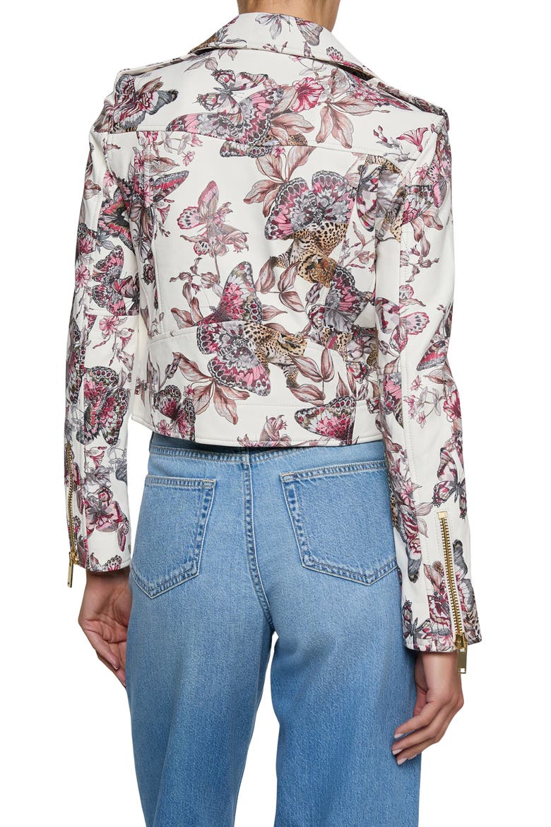 Blakely Butterfly Leopard Print Crop Leather Biker Jacket, Alternate, color, WHITE MULTI BUTTERFLY