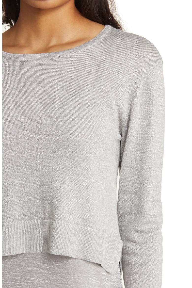Satin Slipdress with Metallic Sparkle Boat Neck Sweater, Alternate, color, PLATINUM
