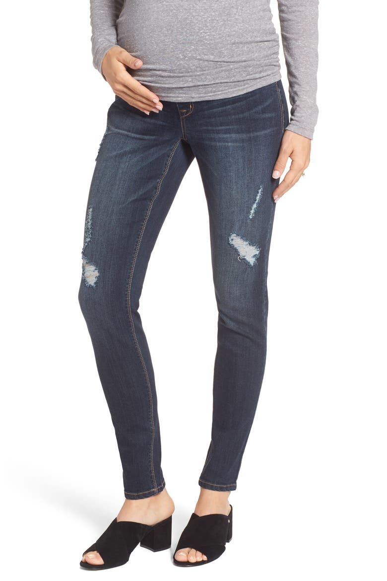 Distressed Maternity Skinny Jeans, Main, color, HAZEL