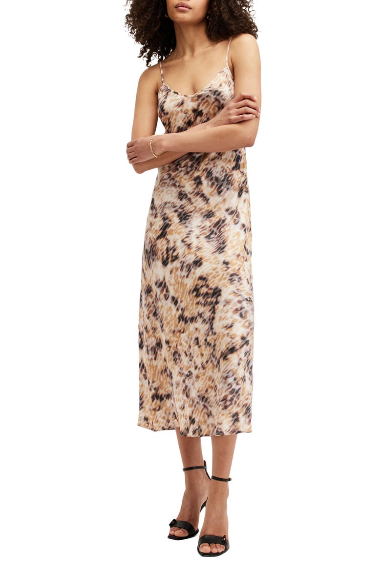 Bryony Carmina Leopard Print Slipdress, Main, color, SESAME BEIGE