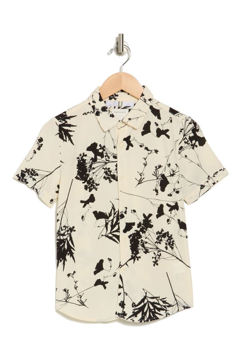 Kids' Floral Short Sleeve Button-Up Shirt, Main, color, OFF WHITE