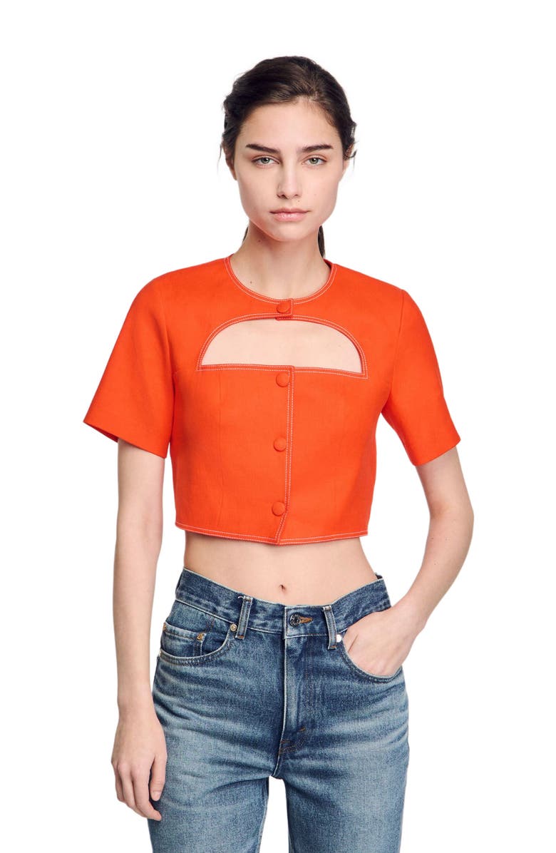 SANDRO Crop top with cutout design, Main, color, 