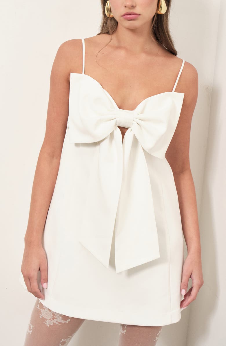 MAUDE CLUB Caroline Bow Front Minidress, Alternate, color, White