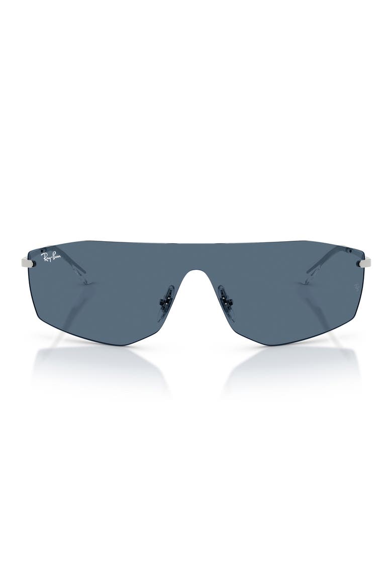 141mm Irregular Shield Sunglasses, Main, color, SILVER / DARK BLUE