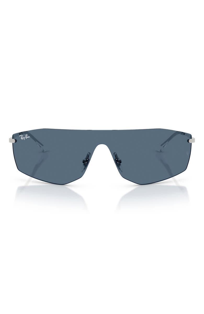 Ray-Ban 141mm Irregular Shield Sunglasses, Main, color, Silver / Dark Blue